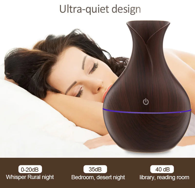 USB Electric Air Humidifier 130ML Mini Wood Grain Aroma Diffuser Essential Oil Aromatherapy Cool Mist Maker With LED For Home