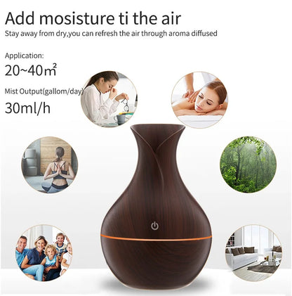 USB Electric Air Humidifier 130ML Mini Wood Grain Aroma Diffuser Essential Oil Aromatherapy Cool Mist Maker With LED For Home