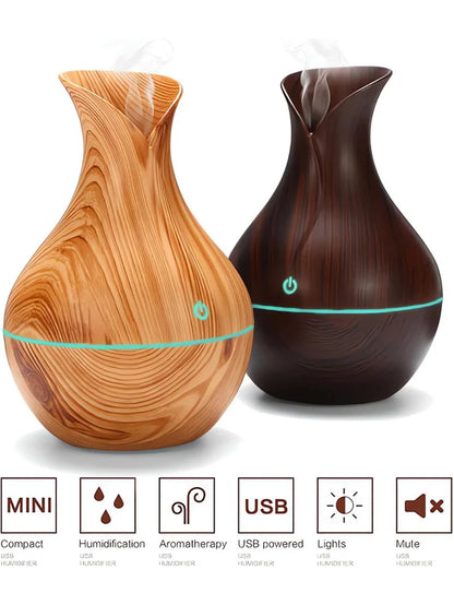 USB Electric Air Humidifier 130ML Mini Wood Grain Aroma Diffuser Essential Oil Aromatherapy Cool Mist Maker With LED For Home