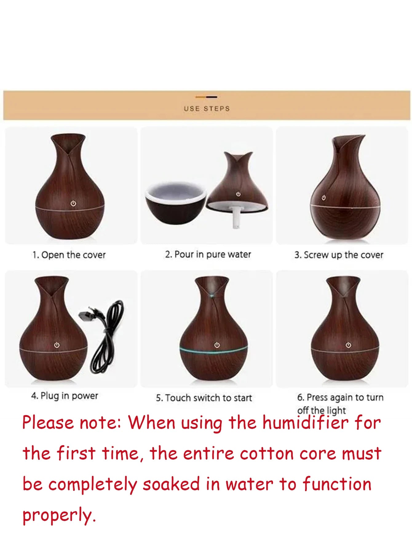 USB Electric Air Humidifier 130ML Mini Wood Grain Aroma Diffuser Essential Oil Aromatherapy Cool Mist Maker With LED For Home