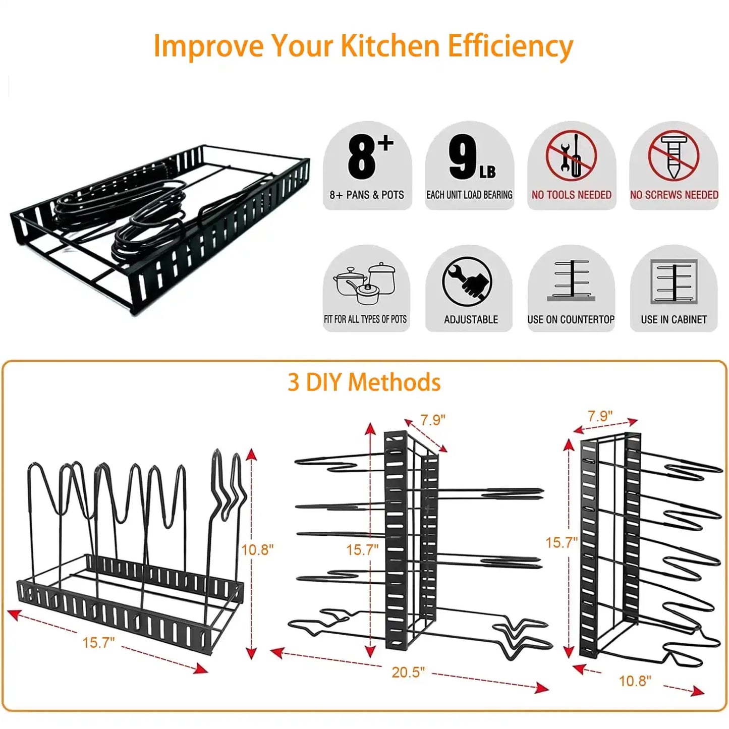 Pot Organizer Rack 8 Tiers Pots and Pans Organizeor